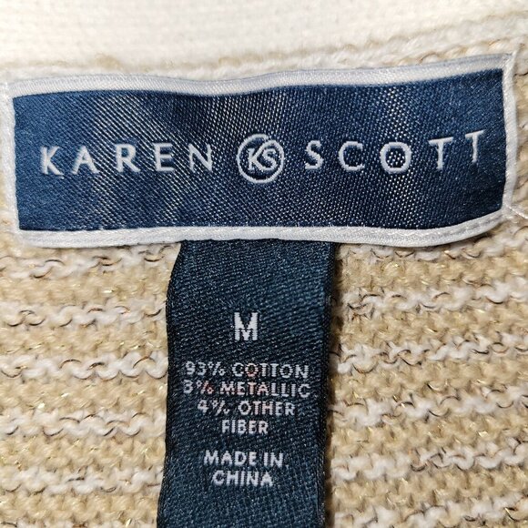 Karen Scott Gold & Ivory Glitter Metallic Pattern Pullover Sweater Women’s SZ M - Picture 10 of 13